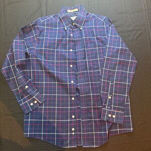 Orvis Mens Blue Plaid Button Down Shirt 100% Cotton Long Sleeve Size M
